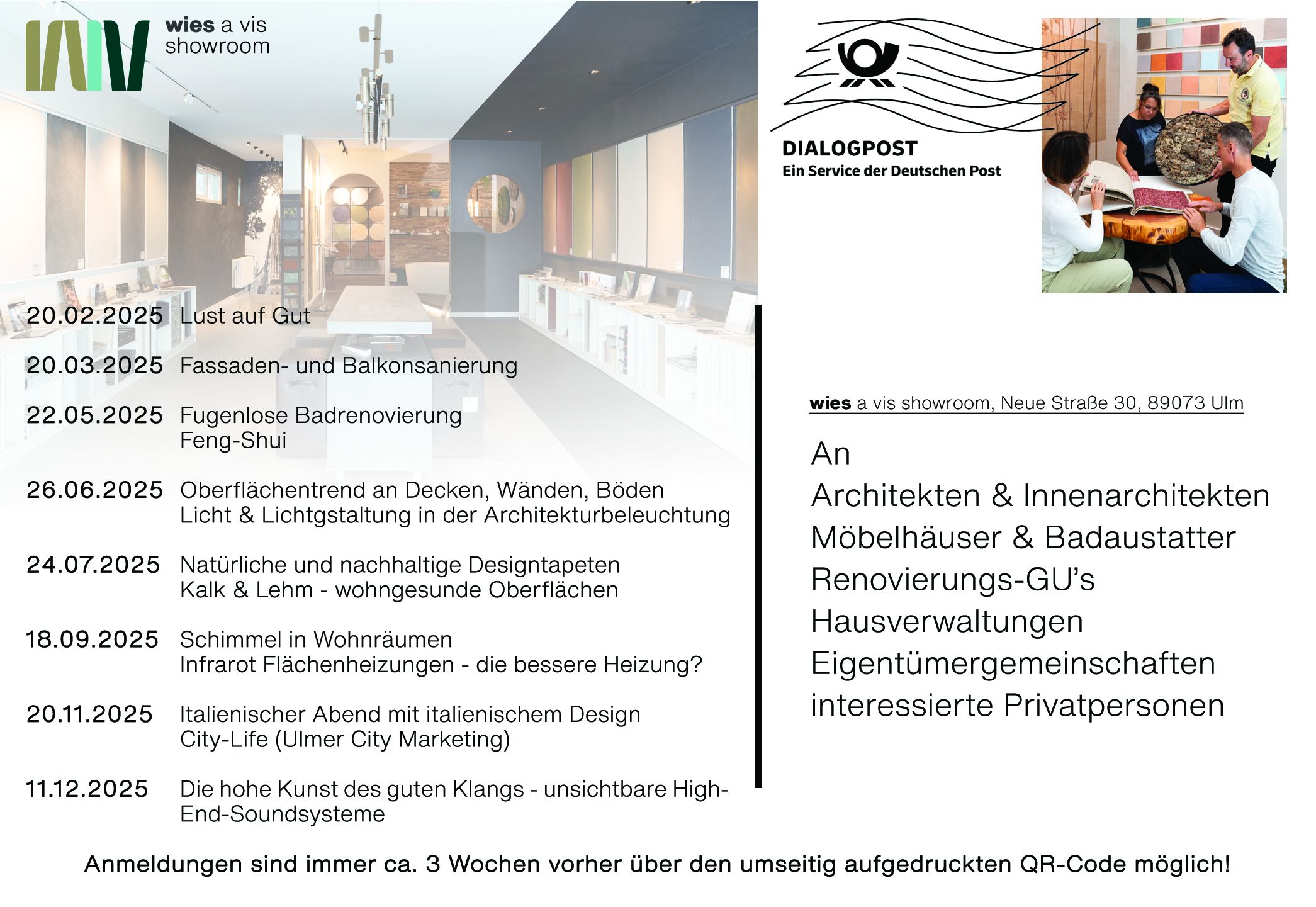 Innenarchitektur wies a vis hinten Jahresprogramm2025